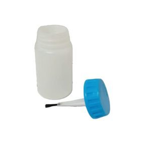 50 ml opaque empty bottle with a blue screw top lid with a fine brush attached
